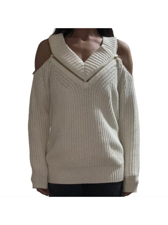 Michael Kors Sweaters - MICHAEL KORS Sweater Women's Size S white Zip Accent Cold Shoulder Knit Top
